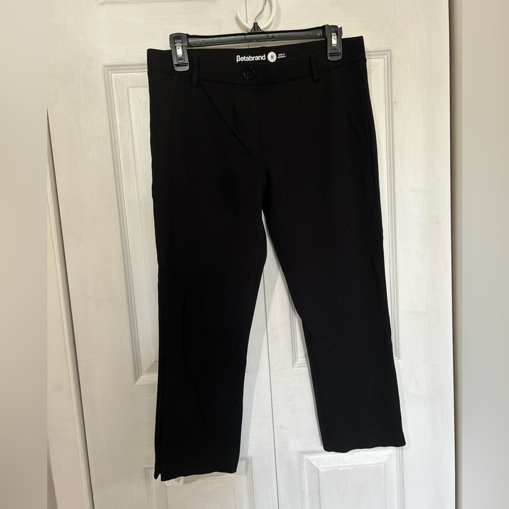 Betabrand Black Waistband with Button Detail crop pants size M